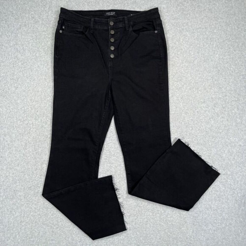 Judy Blue Jeans Womens 12 / 32 (32 x‎ 30) Black Bootcut Button Raw Cuff Stretch
